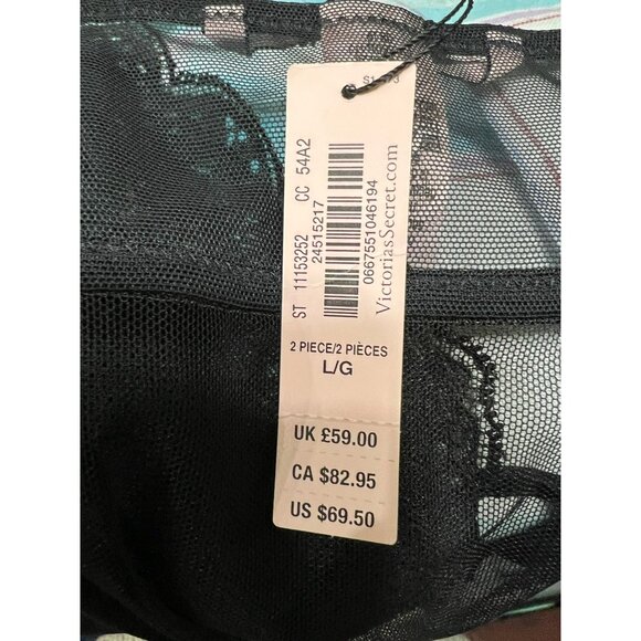 NWT Victorias Secret Black Sheer Lace Babydoll Lingerie With Adjustable Straps S - Picture 4 of 7